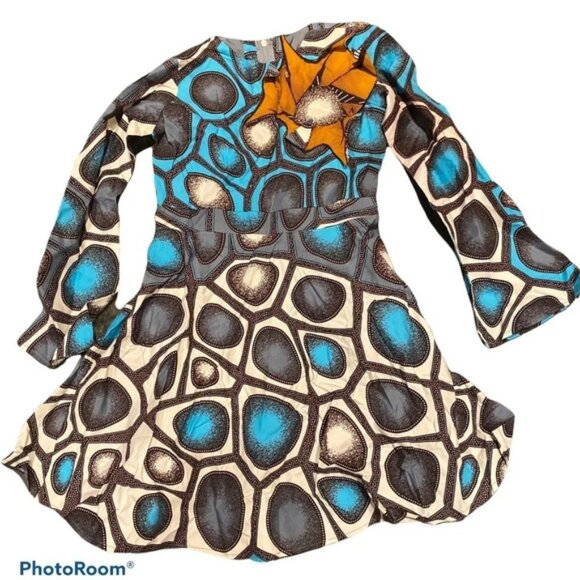 Stunning African print Princess A line midi dress  Sz S - Picture 1 of 15